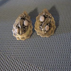 Silver Teardrop shaped with Pinkish stones Earrings